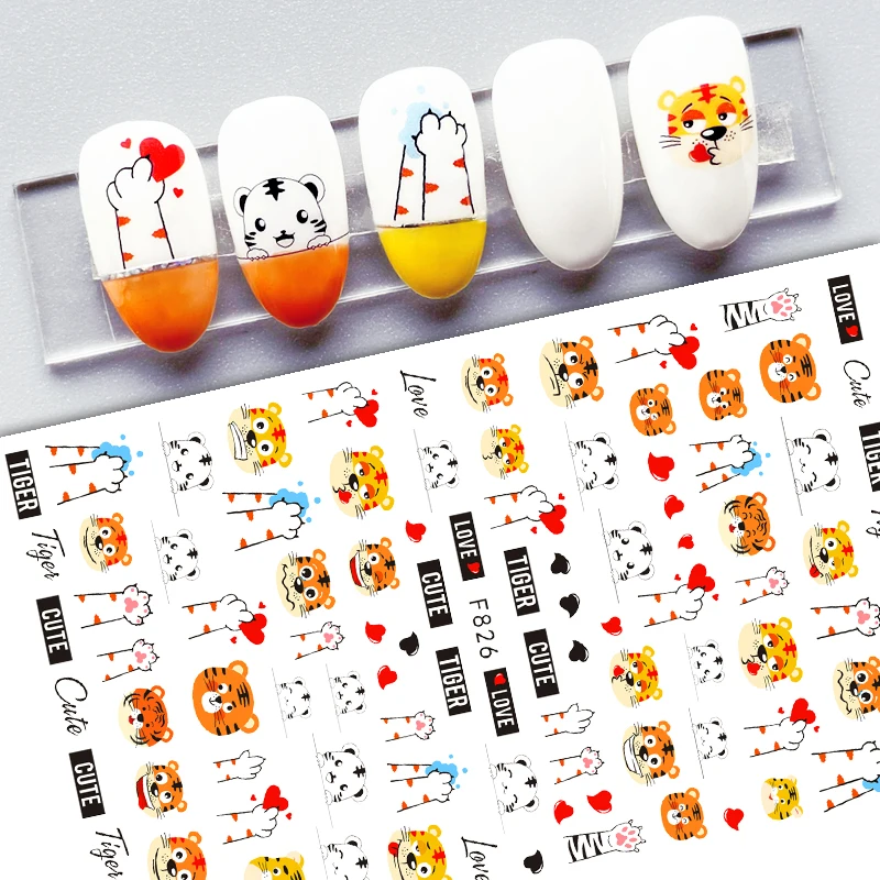 1PC 3D Nail Art Stickers Valentine's Day Manicure Love Heart Bear Tiger Animals Sliders Decoration | Красота и здоровье