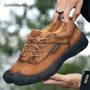 

Golden Sapling Retro Style Men's Outdoor Shoes for Hiking Trekking Breathable Genuine Leather Tactical Boots Men Winter Sneakers