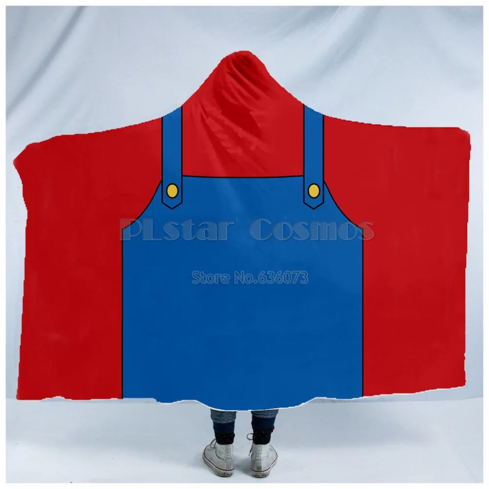 

Plstar Cosmos Hot Super Mario cosplay Harajuk funny Hooded Blanket 3D full print Wearable Blanket Adults kids men women