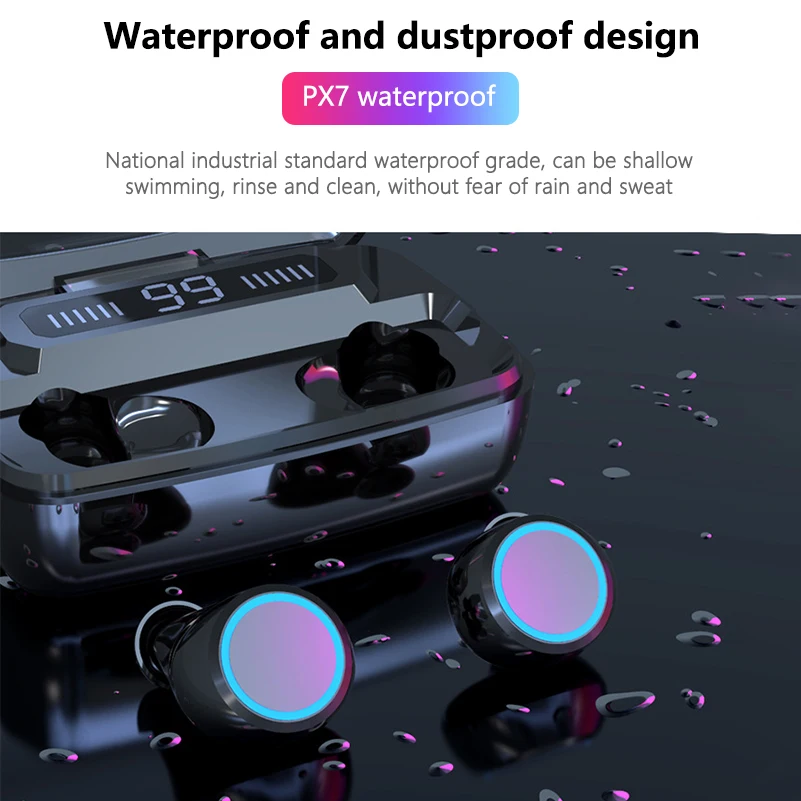 TWS Bluetooth 5 0 Earphones Wireless Headphones HiFi 8D Stereo Sports IPX7 Waterproof Earbuds Headset with 3300mAh Charging Box