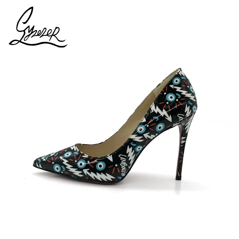 

Yuerui 2021 Latest Style Patent Leather Printed Ladies High Heels Shallow Mouth Stiletto Banquet Bar Professional Women's Shoes