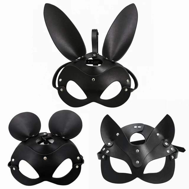 Fetish Head Mask BDSM Bondage Restraints Faux Leather Rabbit Cat Ear Bunny Mask Roleplay Sex Toy For Men Women Cosplay Games 1