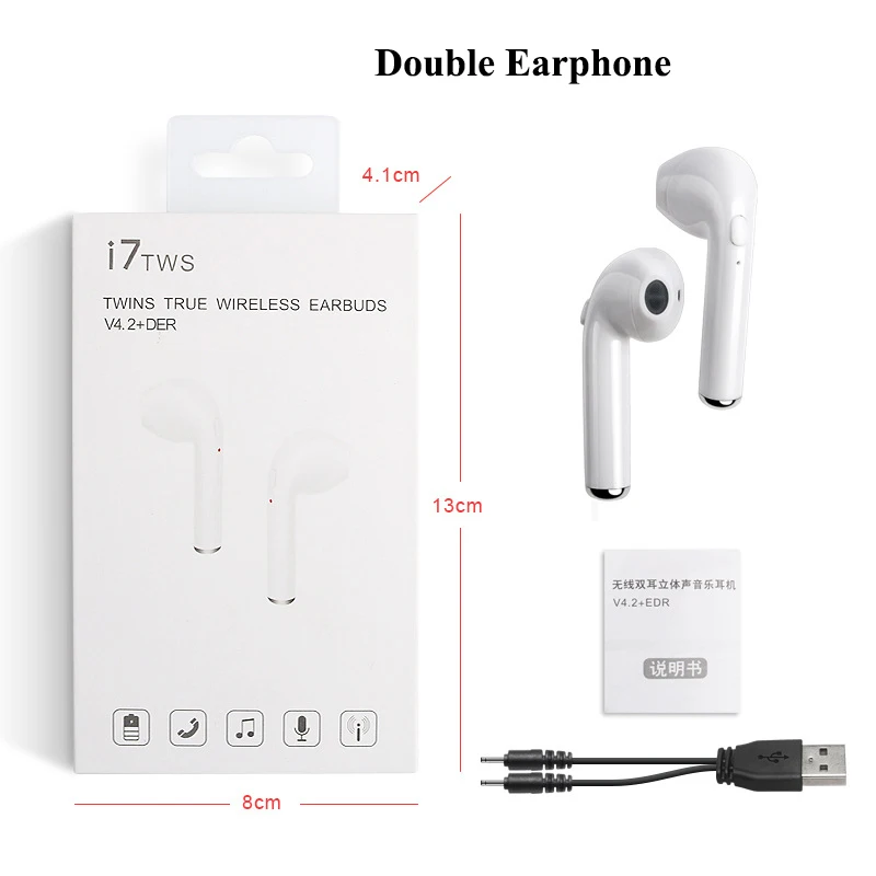 Double Earphone I7s TWS беспроводные Спортивные Bluetooth 5,0 наушники гарнитура с зарядным устройством беспроводные наушники для iPhone samsung huawei Xiaomi телефон - Цвет: Double Earphone