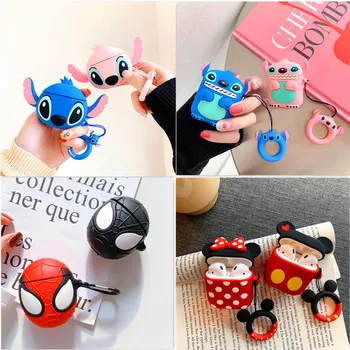 

Bluetooth Earphone Case for Airpods Accessories 3D Silicone Protective Cover Bag Anti-knock Cute Cartoon Stitch Cartoon Cases