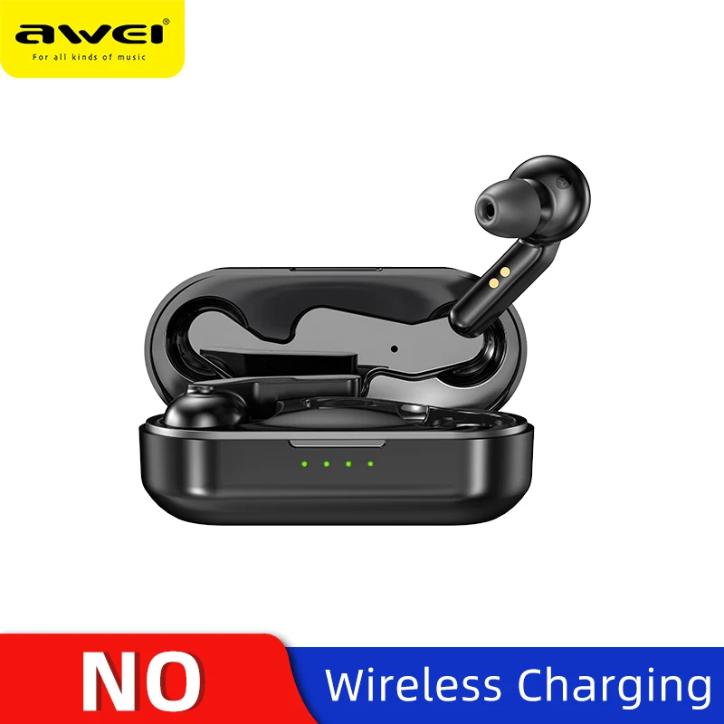 AWEI T10C TWS 5,0, IPX4, Bluetooth, настоящие беспроводные наушники, сенсорное управление, шумоподавление, регулятор громкости, супер бас, звук с микрофоном - Цвет: T10 Black