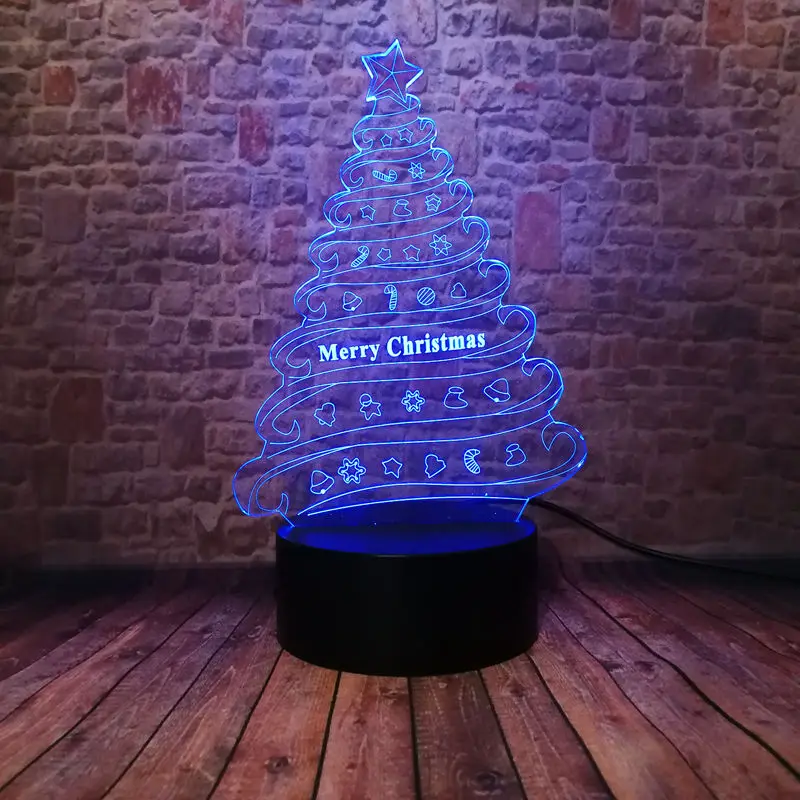 Вспышка 3D иллюзия Светодиодная лампа Красочный мигающий спальный ночник Рождественская елка Рождественский Декор фигурки и игрушки декор