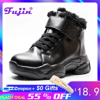 

Fujin Ankle Boots for Women 2020 New Plush Boots Dropshipping Winter Keep Warm Shoes Hook Loop Platform Boots Female Boots