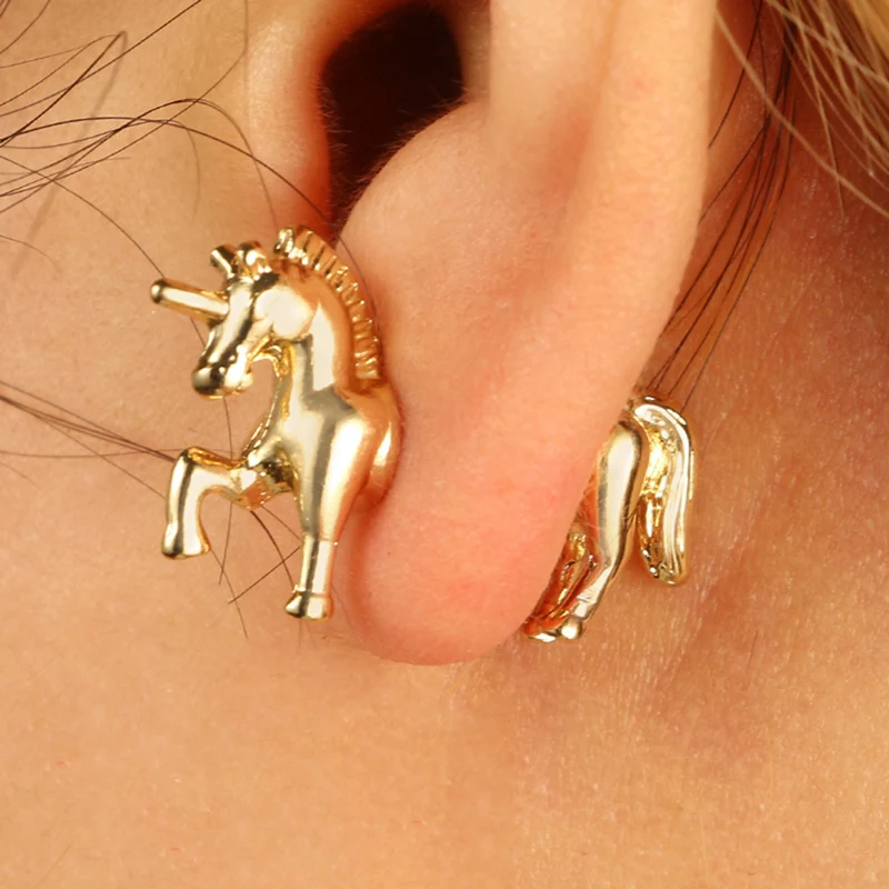 

2020 Fashion Unicorn Stud Earring Set For Women Retro Gold Color Animal Horse Ear Studs Party Jewelry