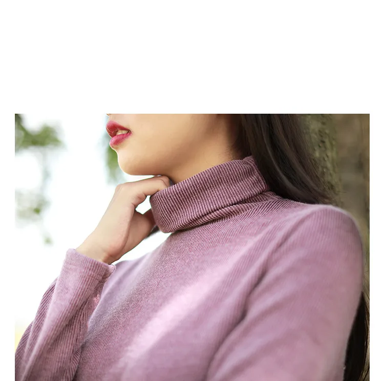 LZJN 2019 Autumn Winter Full Sleeve Women Knitted Turtleneck Sweater Dress Mid-length Female Knit bottoming Shirt Black 4 Colors (43)