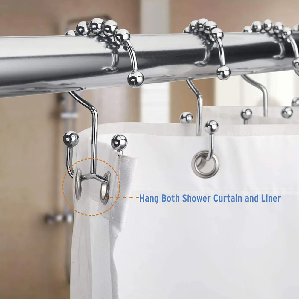 12 Anelli Per Tenda Doccia In Metallo Antiruggine Con Perline – Ganci Decorativi Per Bagno, Set Blù