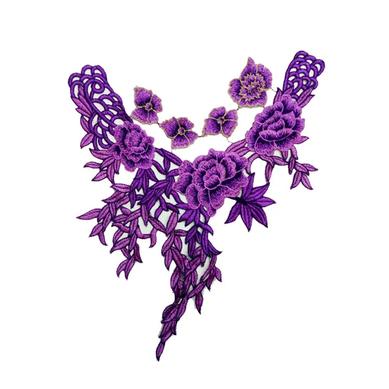 Модная вышитая кружевная ткань наклейки заплатка для одежды аксессуары водорастворимые сетки воротник цветок новое поступление - Цвет: Фиолетовый