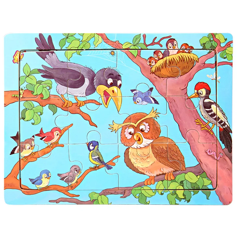 Mini Size 15*10CM Kids Toy Wood Puzzle Wooden 3D Puzzle Jigsaw for Children Baby Cartoon Animal/Traffic Puzzles Educational Toy 8