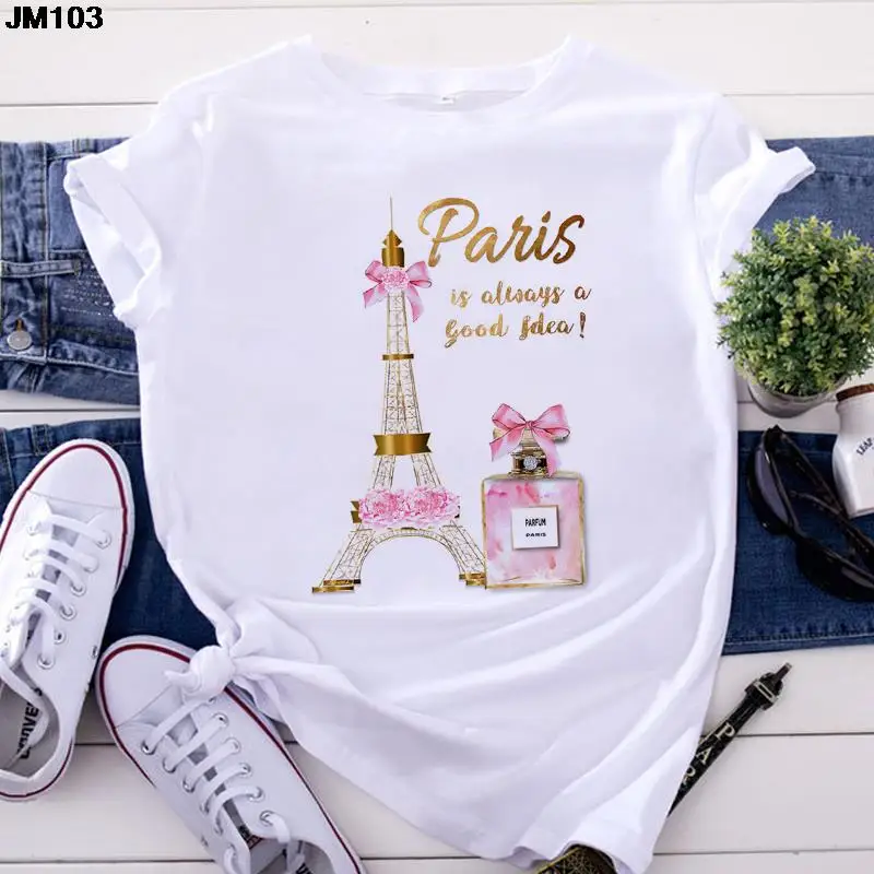 

Fashion Women's Tops Tshirt Harajuku Paris Eiffel Tower Printing T Shirt Casual Streetwear Short Sleeve Female Clothing T-shirts