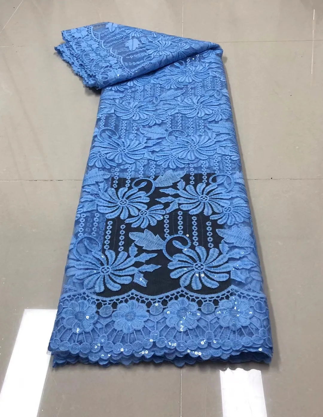 Оптовая продажа африканская Тюлевая кружевная ткань с блестками 2021 синяя