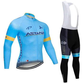 

2019 BLUE ASTANA TEAM winter thermal fleece Cycling JERSEY Bike Pants set mens Ropa Ciclismo 12D bicycling Maillot Culotte wear