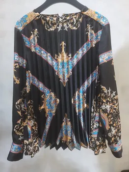 

Women Vintage Long Sleeve Blouse Backless Crimp Tops 2020 New Sping Summer Flower Printing O Neck Shirt Office Ladies Clothing