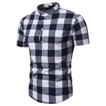 

2020 Summer New Men Polo Shirt Mens Casual Plaid Cotton Polo Shirt Men Short Sleeve Slim Fit Mandarin Collar Polos Men