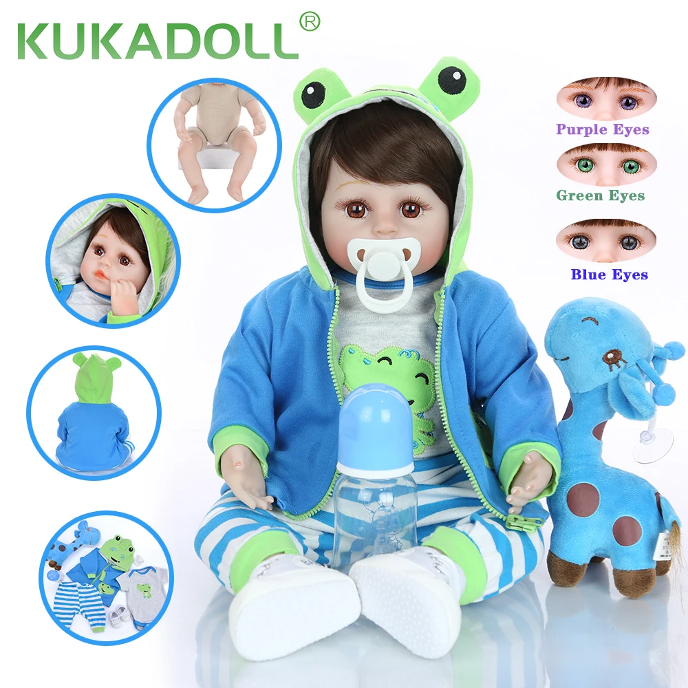Simulation 18 Inch Reborn Baby Doll KUKADOLL Soft Silicone Cloth Body 48 CM Realistic Baby Toy Playmate For Kids Birthday Gift
