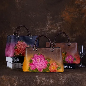 

New Leather Retro Gradient Flower Tote