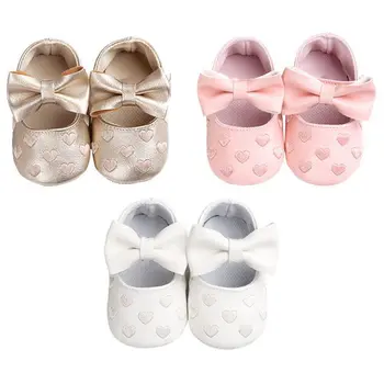 

Newborn Babies Soft Bottom PU Leather shoes Big Bow Embroidery Love Soft Bottom Non-slip Baby Shoes Prewalkers Boots