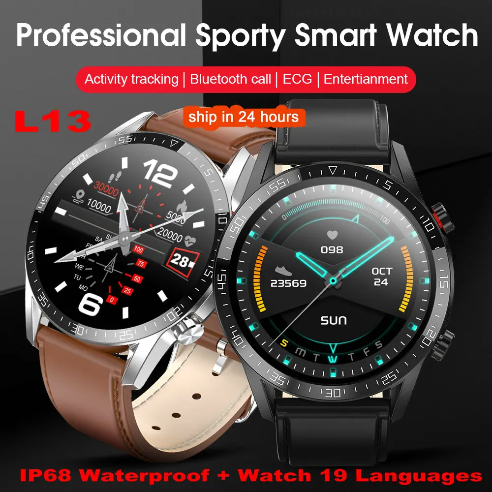 Смарт-часы L13 для мужчин водонепроницаемые с Bluetooth пульсометром и вызовом ЭКГ ППГ