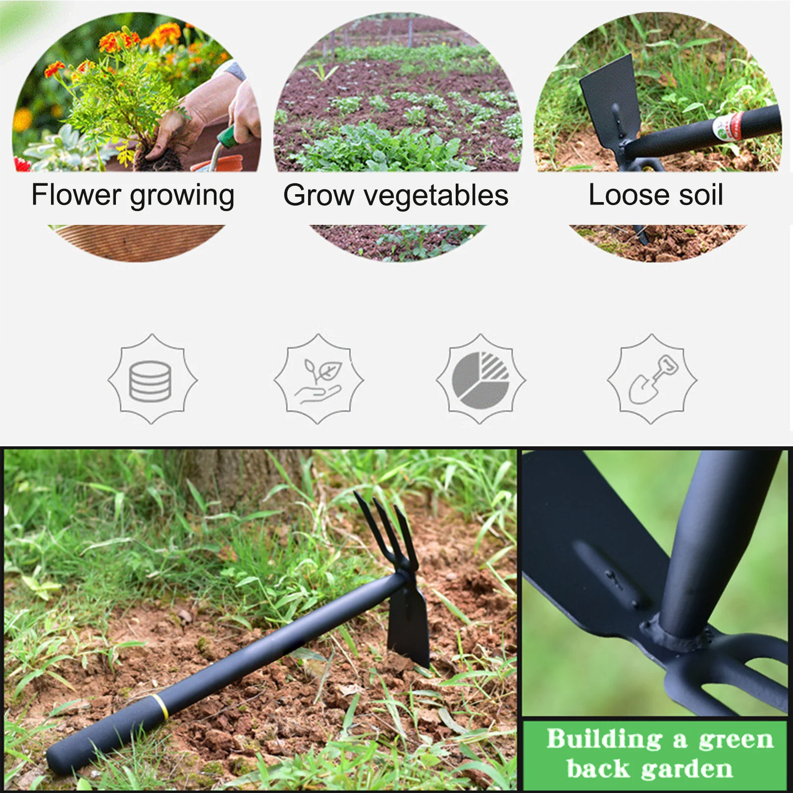 2in1 Mini Garden Hoe Rake Manganese Steel Material Resin Handle