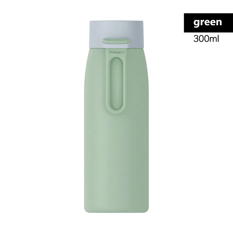 Bpa-free 300 мл 18/8 нержавеющая сталь открытый путешествия термос бутылка для воды Женская чашка для молока и чая портативная Силиконовая ручка вакуумная кружка - Цвет: green