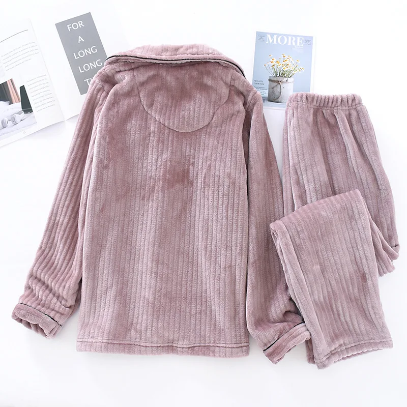 Winter Couples Casual Pajama sets Men Thick Warm velvet Sleepwear suit Male Long sleeve Turn-down collar Coat+ Pants XXL