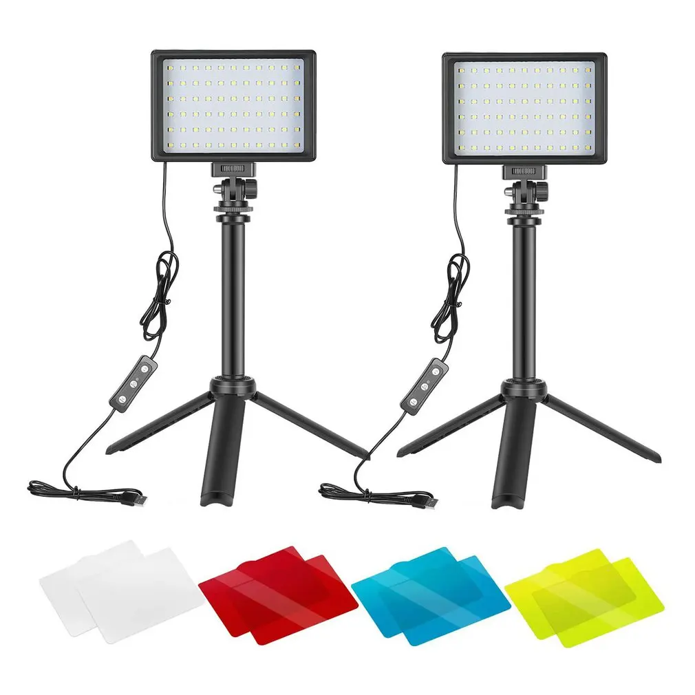 2 Sets Dimmable 5600K USB LED Video Light With Adjustable Tripod Stand And Color Filters For Tabletop Low-Angle Shooting |