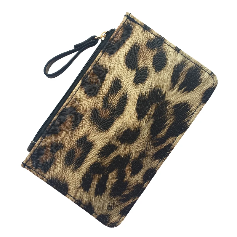KANDRA Fashion Leopard Leather Mini Wallet Women Slim Card Holder Small Zipper Pouches Animal Coin Organized Credit Card Gift