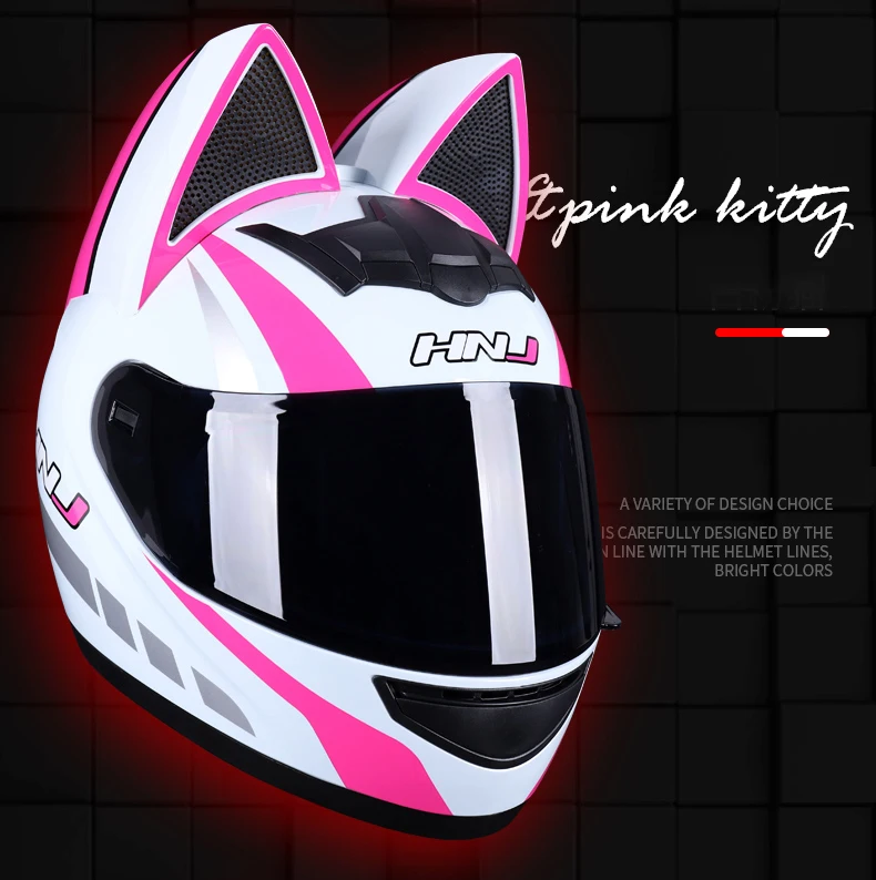 DOT Approved Adult Full Face Motorcycle Helmet Removable Cat Ear