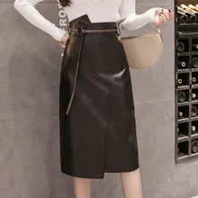 New fashion high waist thin leather hip skirt irregular pencil skirt midskirt belt  medieval skirt