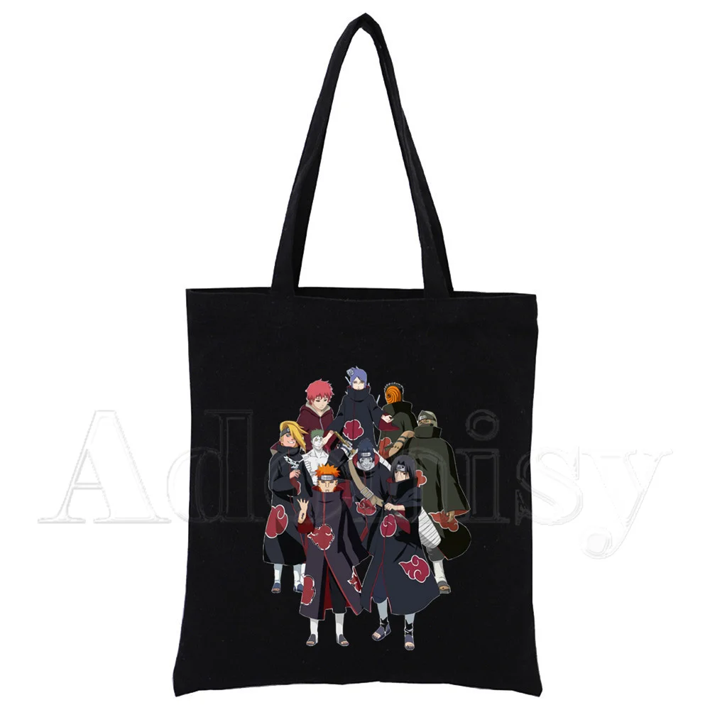 Akatsuki Canvas Bag Casual Large Hand Bags for Women Ladies Shopping Handbag Print Large Capacity Bag Black