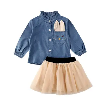 

Toddler Baby Girl 2PCS Clothes Sets 1-6Y Rabbit Print Blue Tops+Lace Tutu Skirt Casual Outfits Set