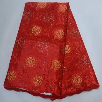 

African Red Lace Fabric 5 Yards 100% cotton High Quality Embroidery Cotton Lace Bridal Swiss Voile Lace in Switzerland XDS07