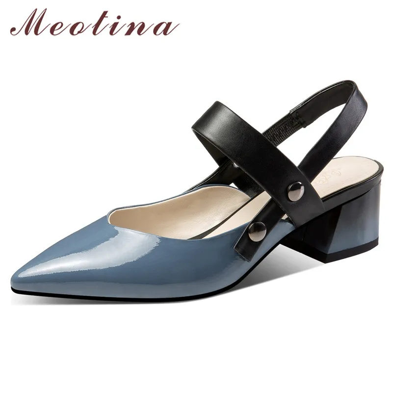 

Meotina High Heels Women Pumps Natural Genuine Leather Square High Heel Shoes Cow Patent Leather Pointed Toe Shoes Ladies 34-39