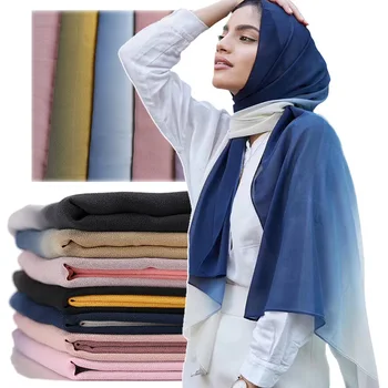 

2020 Fashion Ombre Gradient Bubble Chiffon Instant Shawl Hijab Ladies High Quality Muslim Scarves Wrap Shade Headband 180*75Cm