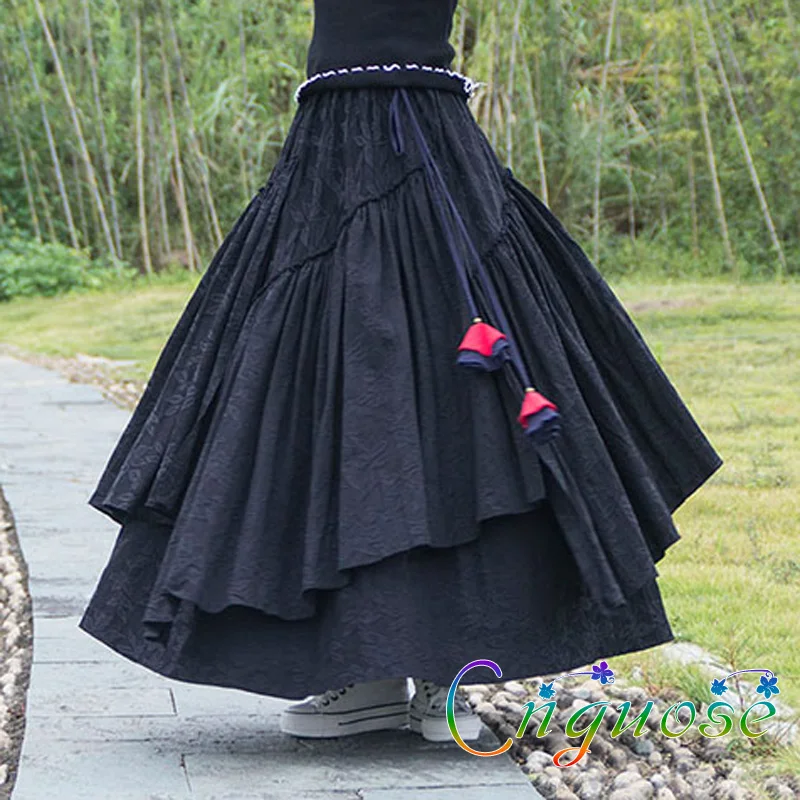 Женская плиссированная Асимметричная юбка из хлопка и льна с цветочным принтом