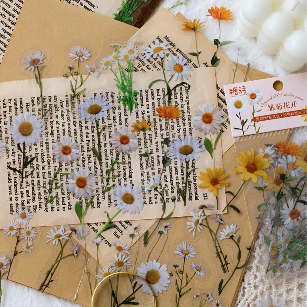 40Pcs/bag Vintage Leaves Flowers PET Sticker Package DIY Diary Decoration Sticker Album Scrapbooking Plants Deco Stickers