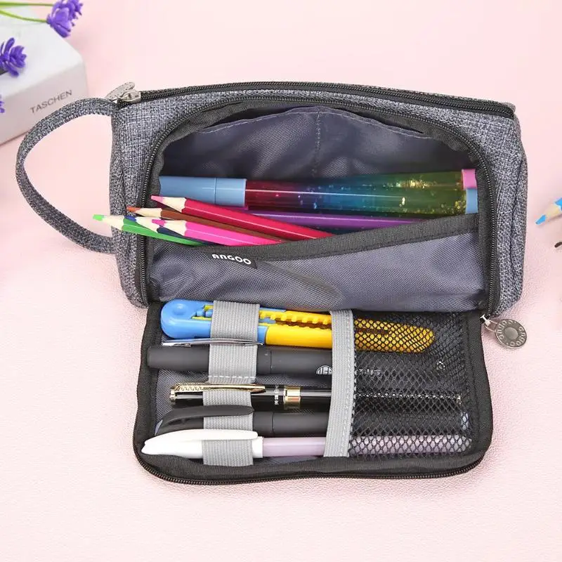 Large Capacity Pencil Case Canvas Simple Candy Color Pen Bag Stationery Cosmetic Storage Bag Toiletry Storage Travel Wash pouch