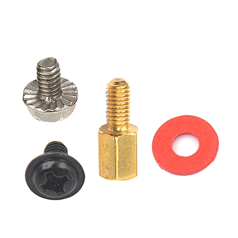 Set of 20 Golden Motherboard Risers with Screws, Red Washers, and Gaskets (6.5mm, 6-32-M3) Description Image.This Product Can Be Found With The Tag Names Computer motherboard hardware, Computer motherboard riser screws washers, Red washers screws motherboard, Us pc hardwares