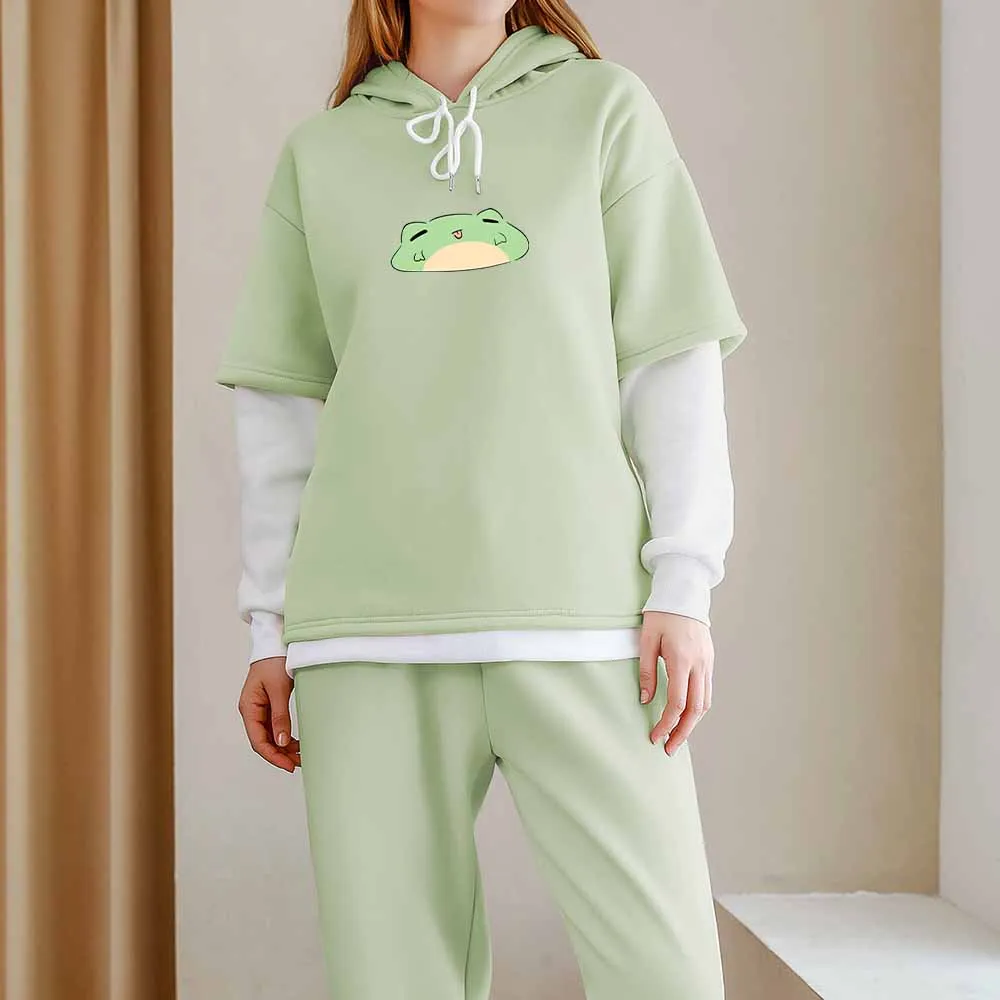 

Cute Frog Print Oversize Sweatshirt Women Fashion Long Sleeve Pullovers Kawaii Animal Printed Hoodie Autumn Loose Tops
