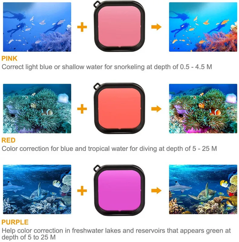 Водонепроницаемый корпус, чехол, Комплект фильтров для GoPro Hero 8, черный, 45 м, защитный 3 фильтра для дайвинга, 12 шт., противотуманные вставки, аксессуары