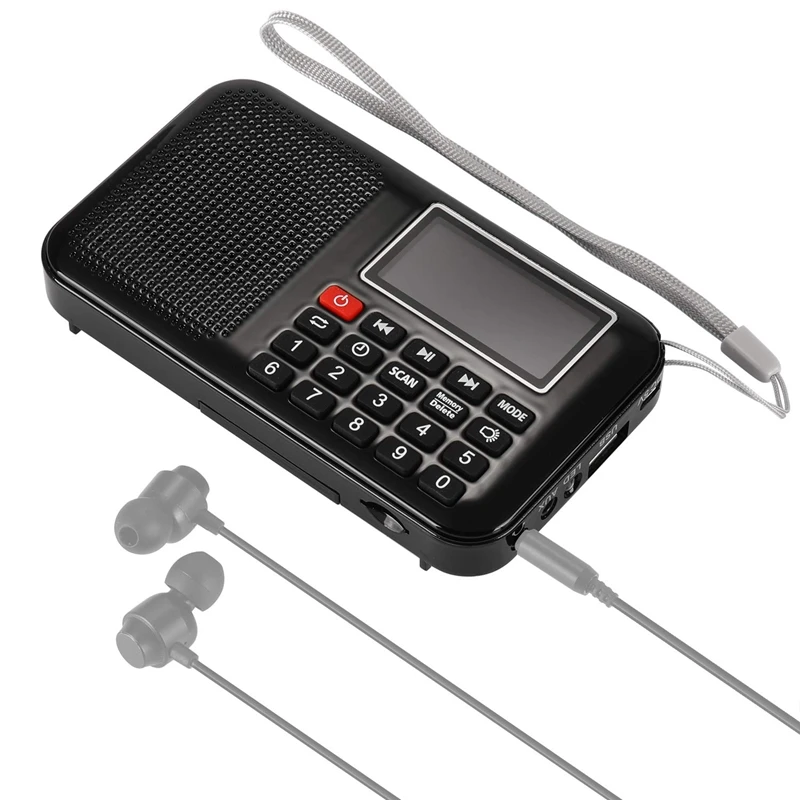 Portable FM Pocket Radio Speaker Music Player with Flashlight,Sleep Timer, Support TF Card(Black