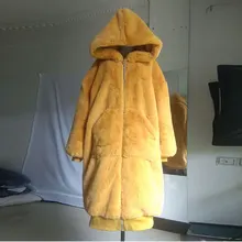 Зимняя женская куртка из искусственного кроличьего меха, роскошное длинное меховое пальто, Свободное пальто с капюшоном, толстое теплое женское плюшевое пальто больших размеров