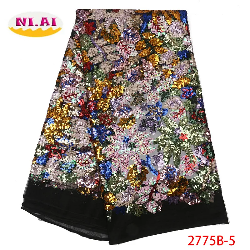 

NIAI Hot Sale Lace Fabric 2019 High Quality African Lace Fabric With Sequins French Lace Fabric For Evening Dress XY2775B-5