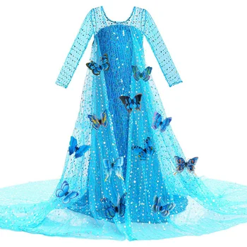 

Princess Elsa Dresses for Girls Kids Halloween Carnival Cosplay Snow Queen Elza Clothing Children's Fancy Party Blue Dress