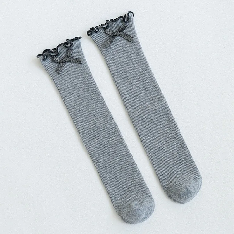 Lovely Winter Autumn Solid Color Baby Girls Socks Knee High Lace Bowknot Princess Socks Fashion Baby Long Socks