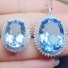Натуральные украшения с голубым топазом Набор 8.8ct* 1 шт 14ct* 1 шт драгоценный камень серебро 925 пробы 1 шт кольцо 1 шт. Подвеска Q912106