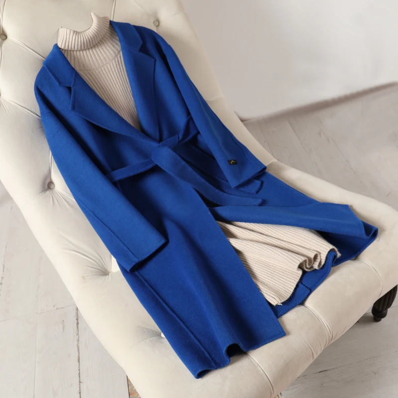 2020 двухстороннее кашемировое пальто женское длинное стильное обтягивающее